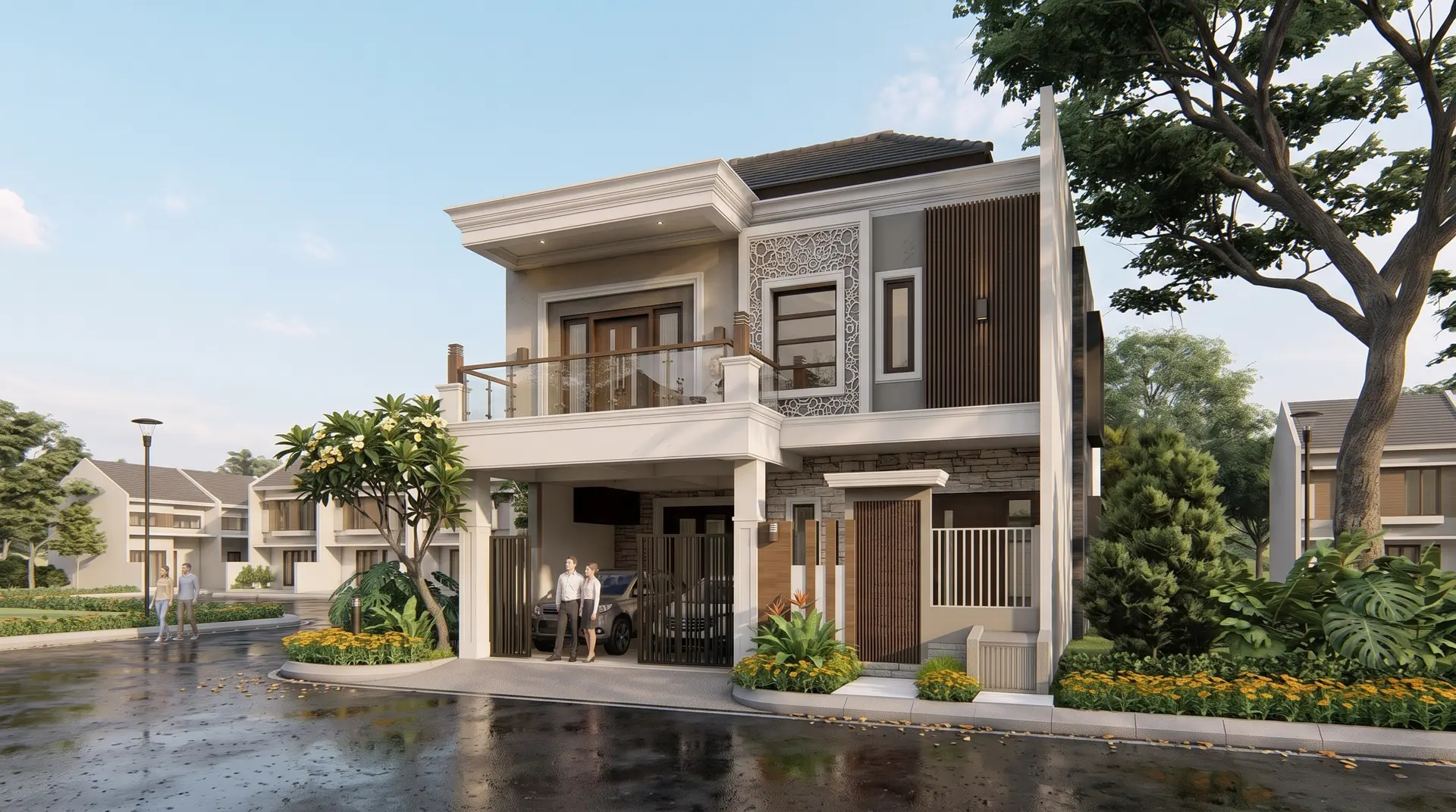 Detail fasad klasik modern rumah di Jatinegara